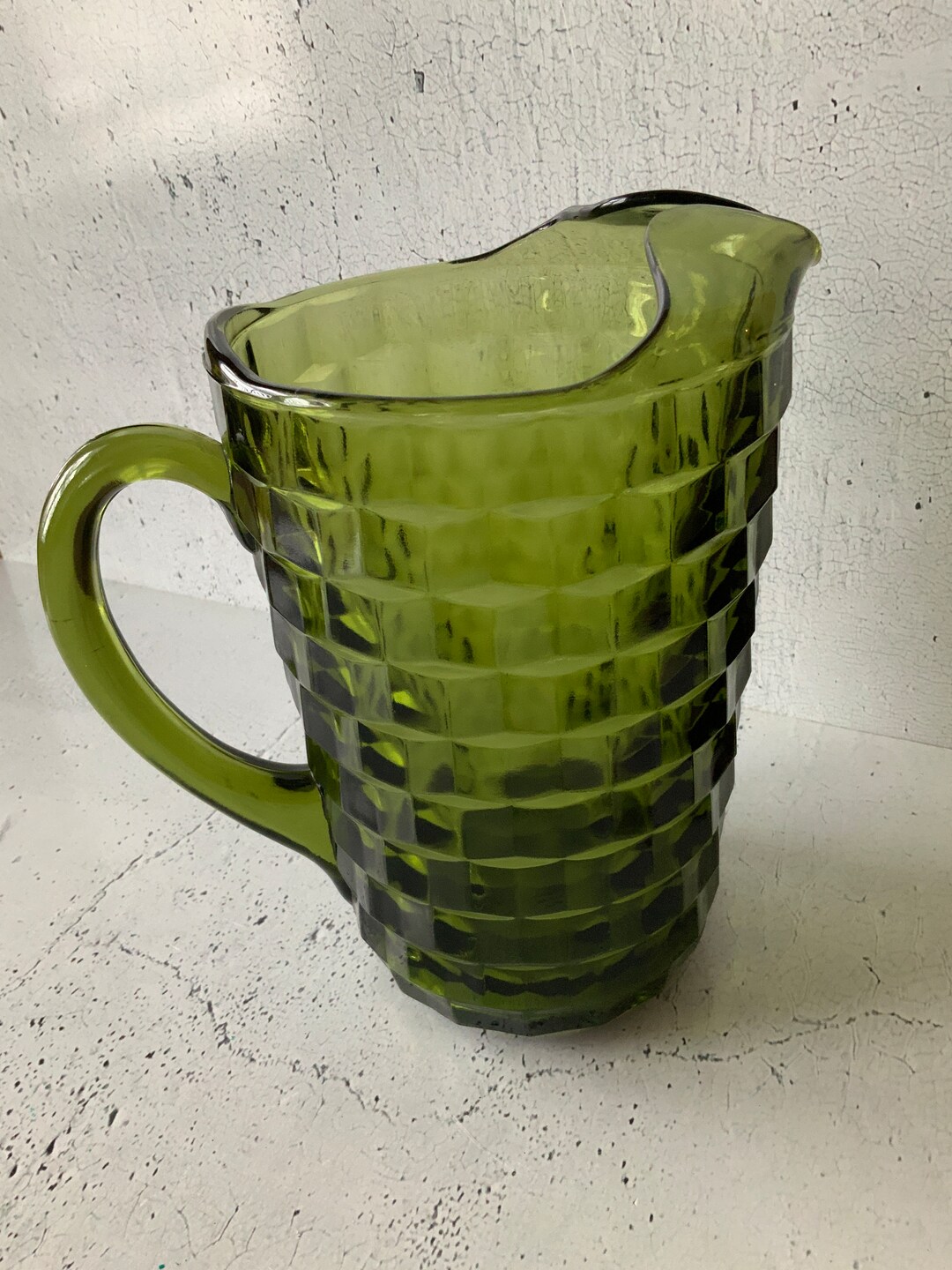 Fostoria American Pitcher. Awesome Green! Textured. Vintage Glass ...