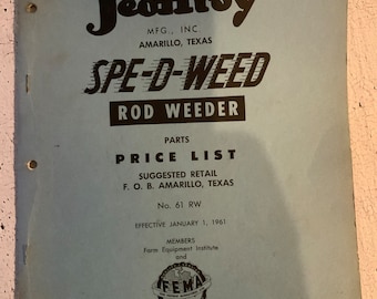 Jeoffroy Spe-D-Weed Rod Weeder Parts Price List Manual. 1961.Service manual. Cultivator. Farm equipment manual. Illustrated. How to book.