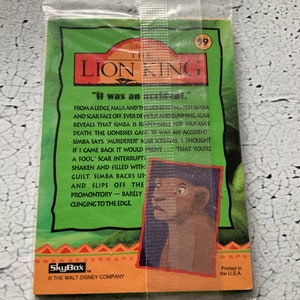 Rei Leão. Cartões Skybox. 1994. Fechado. Cartões colecionáveis. Colecionáveis de filmes. Pacote com 8. #59 e outros. Nala. Simba. Scar Face. Walt Disney Co.