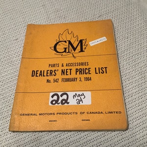 1963 1964 GM Cars parts price list. No.542 Impala. Beaumont. Oldsmobile. Buick. Corvair. Pontiac. 102 pages. GMC Oshawa, ON