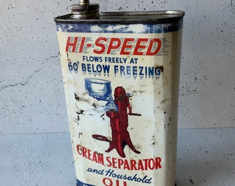 Hi-Speed Cream Separator Oil tin. Bradford-Penn Oil Company, Canada. Vintage oil tin. Antique tin. Gas and oil. Petroliana. Farm Ranch items