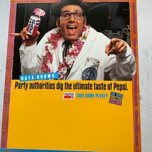 Póster de Kramer Pepsi. 45 x 66 cm. Cartel publicitario. Cartelera desplegable de cartón. Expositor vintage de cola. Póster promocional. Guerra de las colas. Michael Richards.