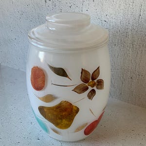 Bartlett Collins Cookie Jar. 8”. Vintage hand painted cookie jar. Kitchenwares. Vintage food canister. Glassware. Designer glass cookie jar.