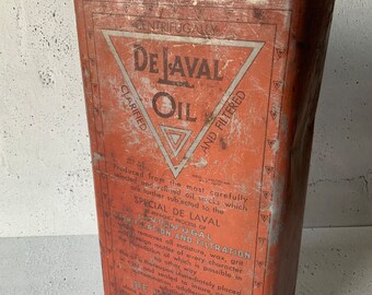 Solder seams! De Laval Cream Separator oil tin. 1890’s to 1910’s. Antique tin. Centrifugally clarified filtered. Homestead collectible.