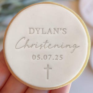 CUSTOM Name and Date Christening 2 - Fondant Stamp Cutter - Decorating Cupcakes or Cookies Biscuit, Stencil & Debosser