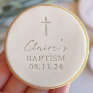 CUSTOM Name and Date Baptism 3 - Fondant Stamp Cutter - Decorating Cupcakes or Cookies Biscuit, Stencil & Debosser