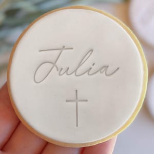 CUSTOM Name + Cross - Baptism - Holy Communion - Fondant Stamp Cutter - Decorating Cupcakes or Cookies Biscuit, Stencil & Debosser