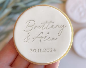 CUSTOM Names and Date Wedding 2 - Fondant Stamp Cutter - Decorating Cupcakes or Cookies Biscuit, Stencil & Debosser