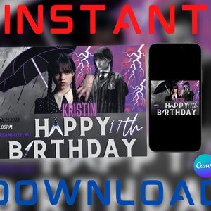 Editable invitation, Netflix, Wednesday Addams, E-vite, Birthday invitation