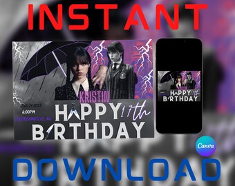 Editable invitation, Netflix, Wednesday Addams, E-vite, Birthday invitation
