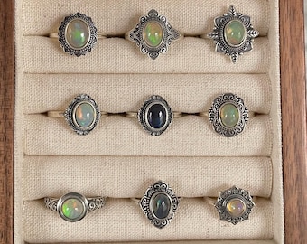 Adjustable Sterling Silver Opal Rings | Vintage-Inspired Handmade Jewelry