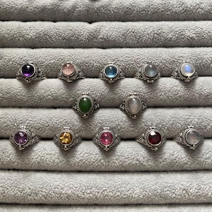Adjustable Sterling Silver Gawu Box Rings | Hidden Compartment Locket Rings with Natural Gemstones