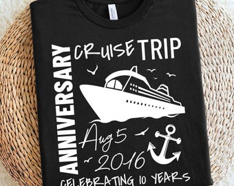 Custom Anniversary Cruise Shirts, Matching Couple Wedding Milestone Vacation Tees, Personalized Travel Partners Caribbean Trip T-Shirt Set