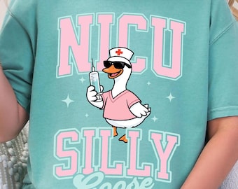 Silly Goose NICU Nurse Shirt, Neonatal Intensive Care Unit Nurse Tee Shirt, Funny Animal Geese Registered Nursing T-Shirt, Infant Pediatrics
