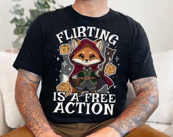 Funny Fox Dice Shirt, Unisex Fantasy Tabletop Gaming Tee Shirt, Game Master Gift T Shirt, Funny Nerdy Animal T-Shirt, Gift for Bard