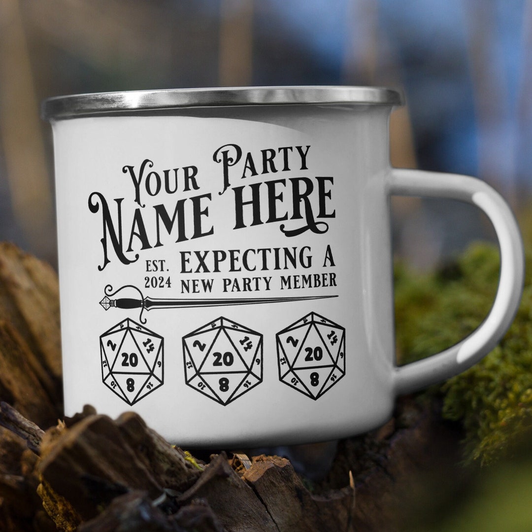 Custom Dnd Pregnancy Announcement, Enamel Tin Mug, Pregnancy Reveal to