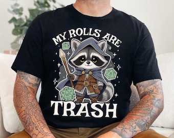 Funny Raccoon Dice Shirt, Fantasy Tabletop Gaming Graphic Tee Shirt, Game Master Gift T Shirt, Funny Nerdy Animal T-Shirt for Gamer