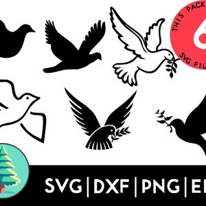 Pacchetto colomba di 6 file tagliati, clipart Love Birds, colombe in formato SVG, uccelli della pace, download digitale istantaneo - file in formato SVG, PNG, DXF, JPG ed EPS