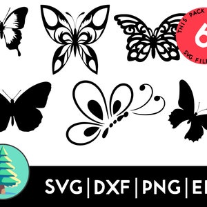 Schmetterling Bundle aus 6 geschnittenen Dateien, Schmetterlinge Clipart, sofortiger digitaler Download - svg, png, dxf, jpg und eps Dateien