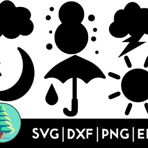 Paquete de símbolos meteorológicos SVG - Imágenes prediseñadas de meteorología, vector climático, descarga digital, ilustración de pronóstico, manualidades de bricolaje, diseño de la naturaleza