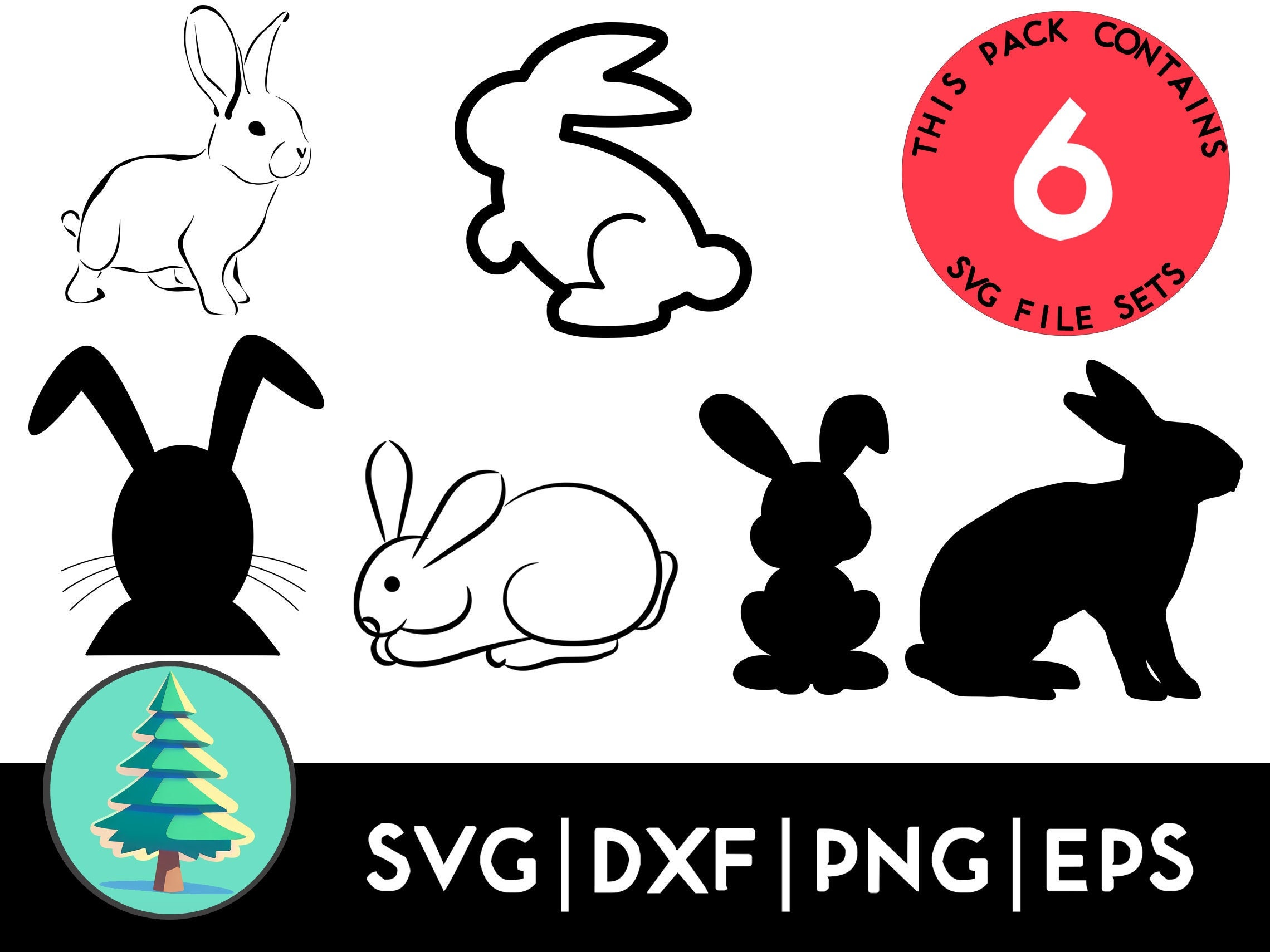Bunny Rabbit Bundle of 6 Cut Files , Easter Bunnies Clipart, Bunny Svg ...