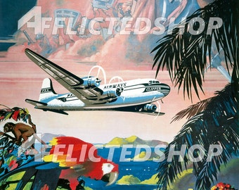 Digital Download of the Pan American Airways China Clipper Flying over a Vibrant Caribbean Scene