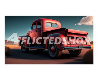 Vintage 1950s Red Step-Side Truck in Desert Digital Art