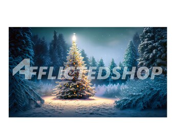 Lonely Christmas Tree in Snowy Forest Digital Art
