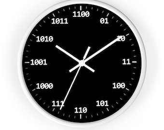 Binary Number Wall Clock: Modern Tech Gift, Black Face
