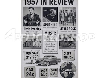 1957 Year in Review Collage – Historic Events, Pop Culture & Prices Digital Wall Art