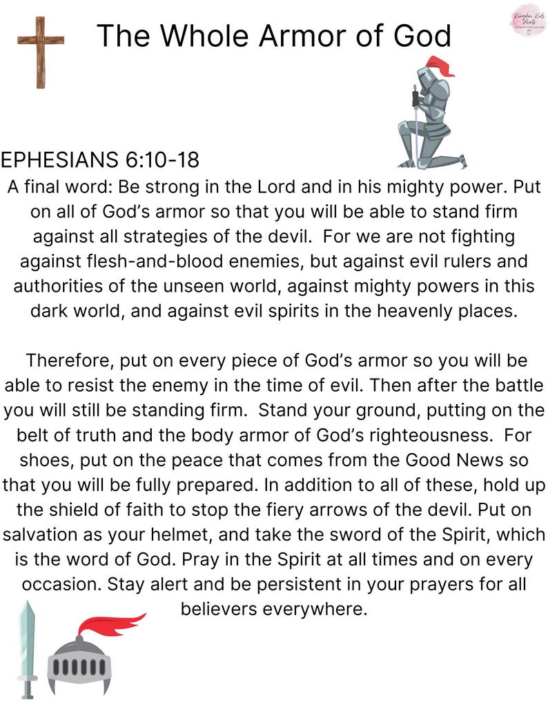 Pode incluir: Uma cita&ccedil;&atilde;o motivacional de Ef&eacute;sios 6:10-18 sobre a armadura completa de Deus. A cita&ccedil;&atilde;o est&aacute; escrita em texto preto sobre um fundo branco. A imagem tamb&eacute;m inclui um desenho de um cavaleiro com armadura.