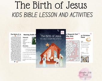 The Birth of Jesus Bible Lesson For Kids, Sunday School Printables, Bible Worksheet, Bible Study Printable, Kids Bible Activities