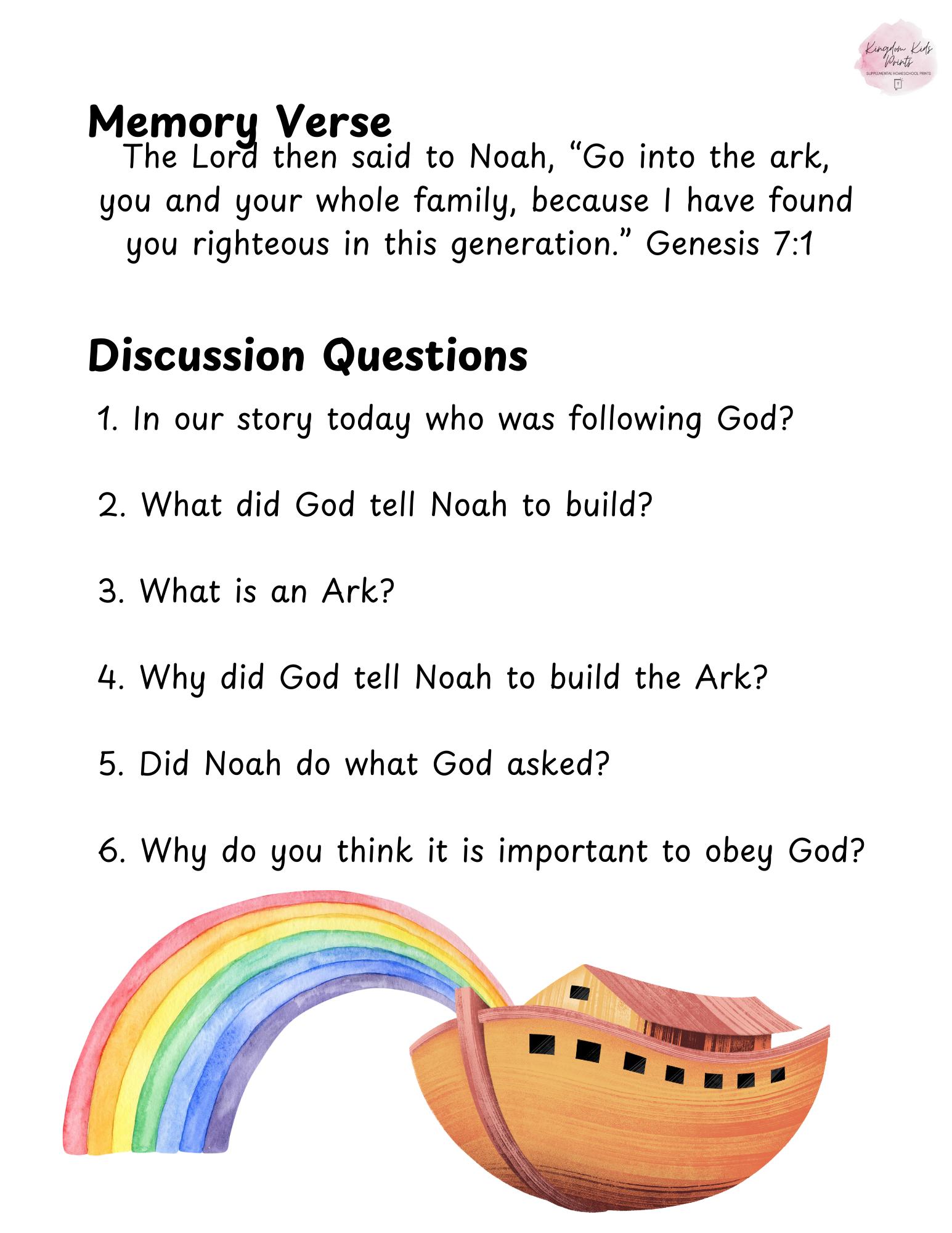 Noah S Ark Kids Bible Lesson Sunday School Printables Pdf Etsy