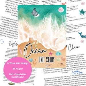 Ocean Unit Study | Nature Lesson | Educational Printable | Homeschool Worksheets| Unit study | Ocean life | Waves | Animal | Writing Prompts