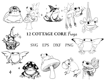 Cottage core frogs, frog svg, fairy frog, flower hat, eps | png | dxf