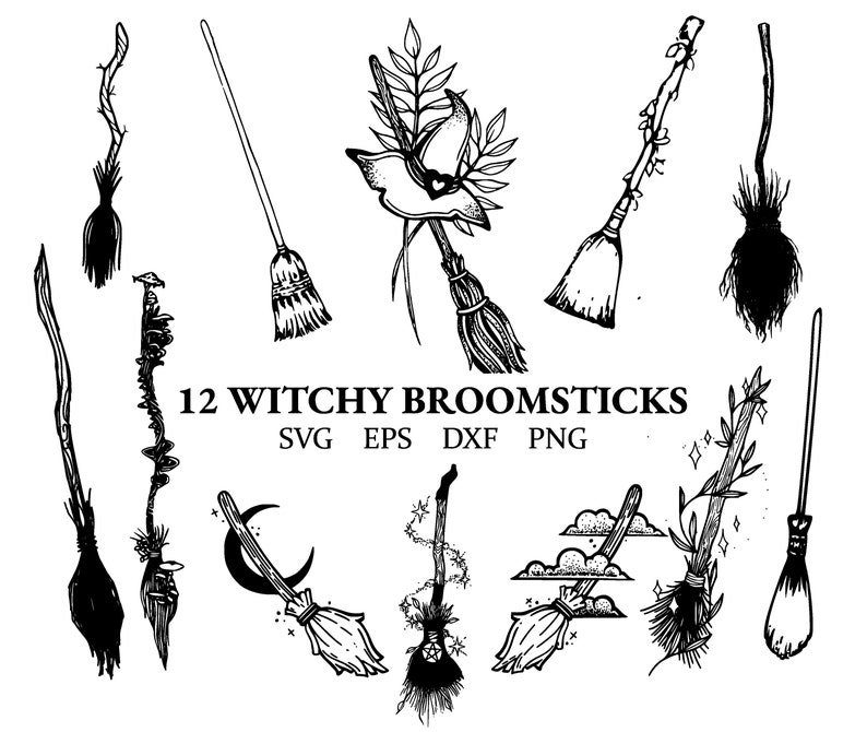 Witchy Broomsticks Svg Witch Broomsticks Clipart Broom Png Eps Dxf Etsy