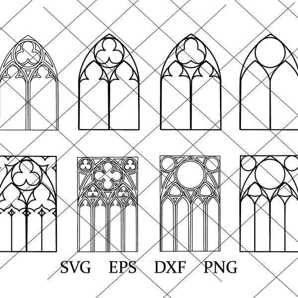 gothic window template | cathedral window designs | window bundle svg