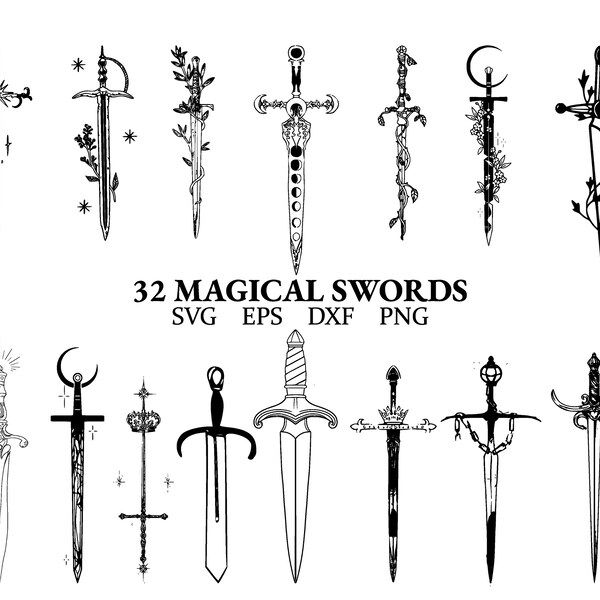 Swords svg | dagger svg | mystical blades clipart | enchanted sword art | eps | dxf | png