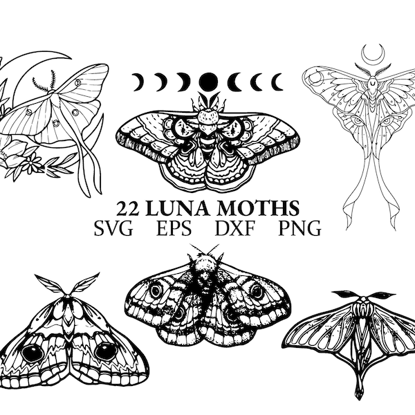 Luna moth and moon | moth svg | celestial moth clipart | png | eps | dxf