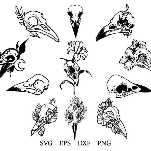 crow skulls svg, crow skull clipart, raven skulls svg, printable, eps, dxf, png