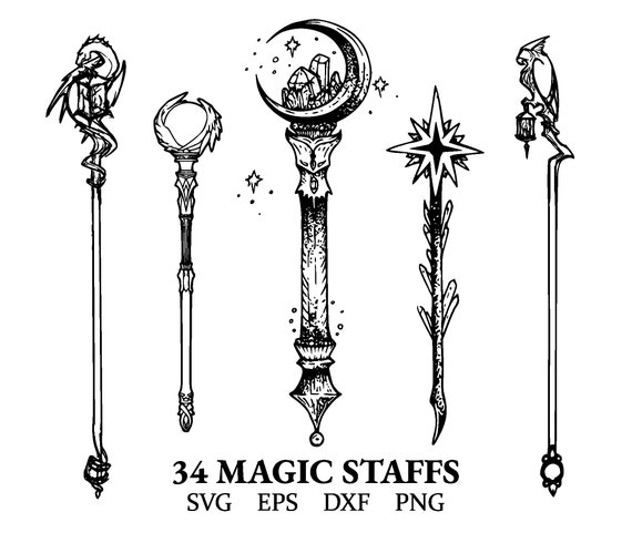Magic Staffs Svg Wizard Staff Clipart Mystical Staffs Png Eps Dxf -   Canada