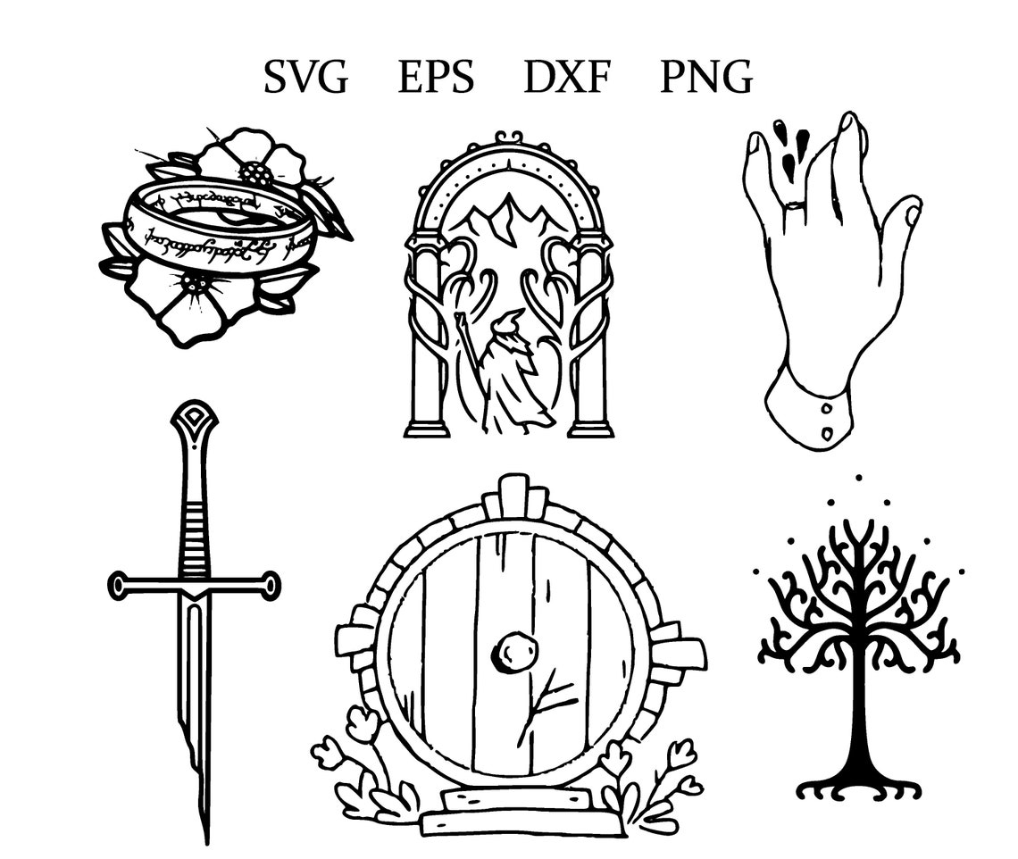 Lord of the Rings Svg LOTR Clipart Bundle One Ring Middle Earth Eps Dxf