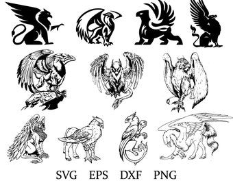 griffin svg | gryphon silhouette | hippogryph clipart | fantasy animal | eps | dxf | png