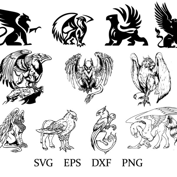 griffin svg | gryphon silhouette | hippogryph clipart | fantasy animal | eps | dxf | png