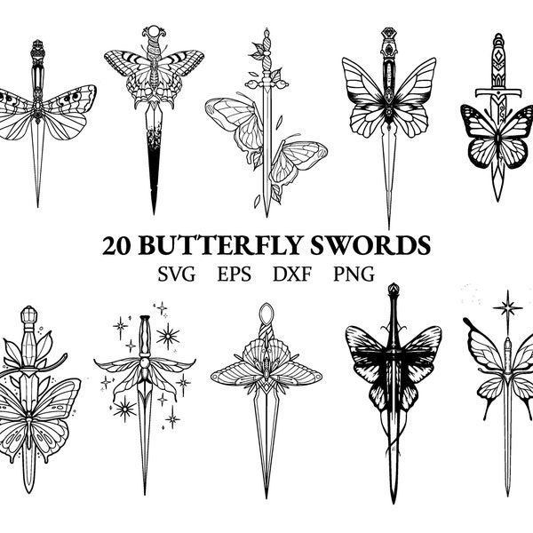 Butterfly Swords SVG | Butterfly Daggers | png | eps | dxf