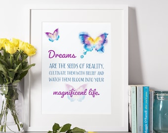 Inspirerande citat utskrivbar väggkonst "Drömmar är frön..."