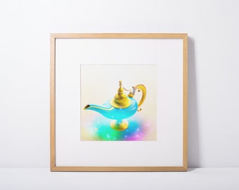 Utskrivbar digital väggkonst - Drömmar som går i uppfyllelse | Mystisk magisk önskelampa | Attraktionslagen