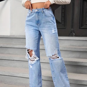 Womens Loose Fit Jeans 2022 Ripped Wide Leg For Women High Waist