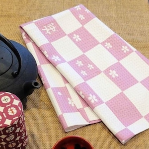 Sakura flower plaid Tea Towel, Cherry Blossom tea towel , Spring flower kitchen towel, hostess gift, flower kitchen decor, Japanese Gift