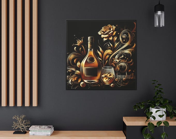 Featured listing image: Golden Elegance: Opulent Cognac Artistry Gallery Canvas Wraps (Framed)
